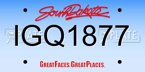IGQ1877 South Dakota License Plate