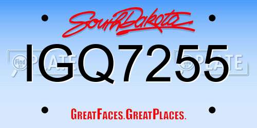 IGQ7255 South Dakota License Plate