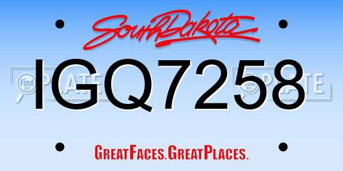 IGQ7258 South Dakota License Plate