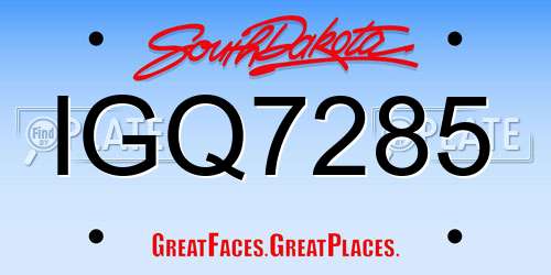 IGQ7285 South Dakota License Plate