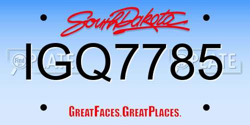 IGQ7785 South Dakota License Plate
