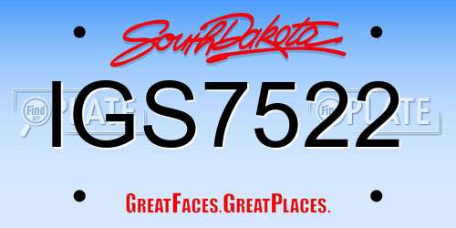 IGS7522 South Dakota License Plate
