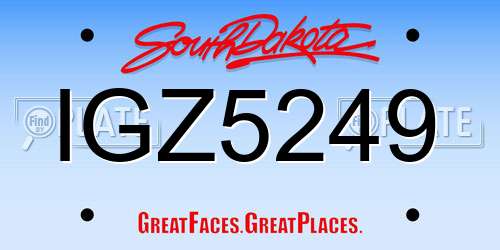 IGZ5249 South Dakota License Plate