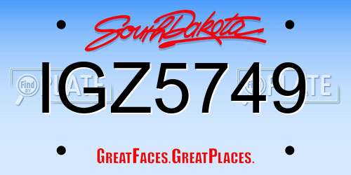 IGZ5749 South Dakota License Plate