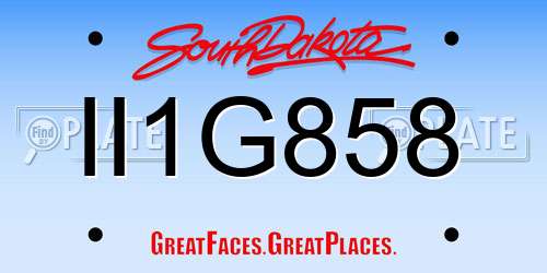 II1G858 South Dakota License Plate