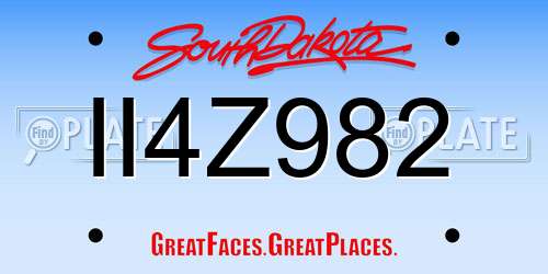 II4Z982 South Dakota License Plate