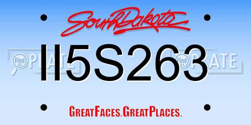 II5S263 South Dakota License Plate