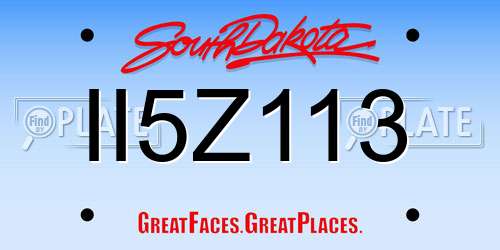 II5Z113 South Dakota License Plate