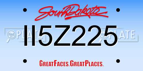 II5Z225 South Dakota License Plate