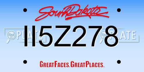 II5Z278 South Dakota License Plate