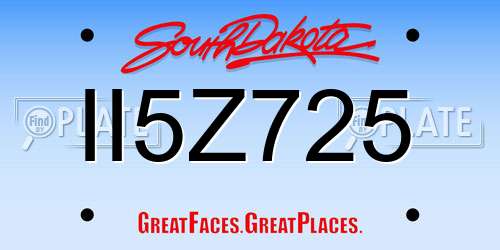 II5Z725 South Dakota License Plate