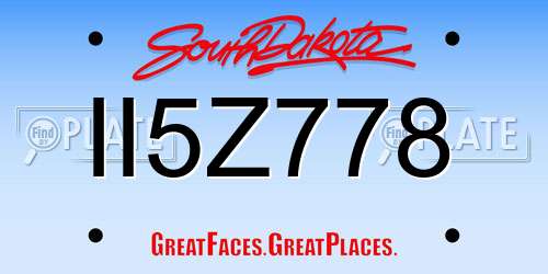II5Z778 South Dakota License Plate