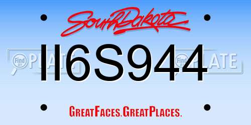II6S944 South Dakota License Plate