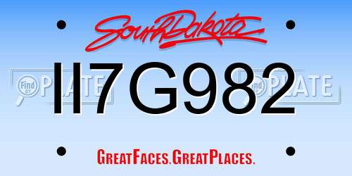 II7G982 South Dakota License Plate