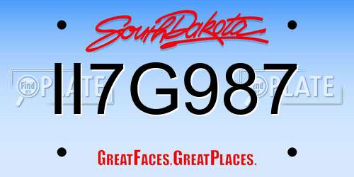 II7G987 South Dakota License Plate