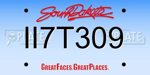 II7T309 South Dakota License Plate