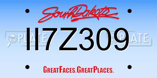 II7Z309 South Dakota License Plate