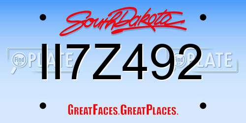 II7Z492 South Dakota License Plate