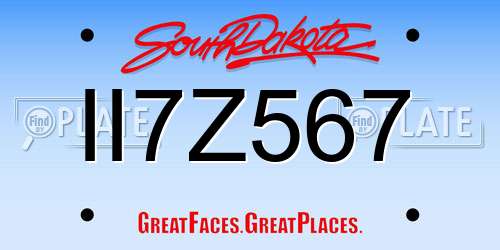 II7Z567 South Dakota License Plate