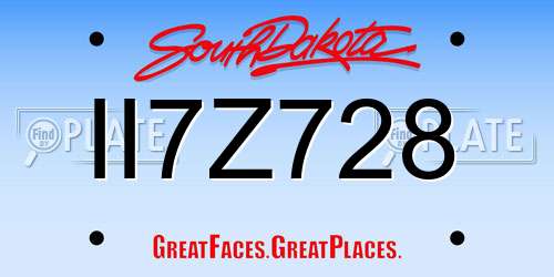 II7Z728 South Dakota License Plate