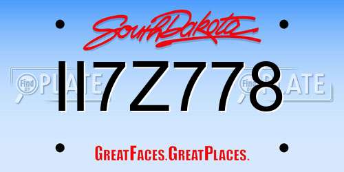 II7Z778 South Dakota License Plate