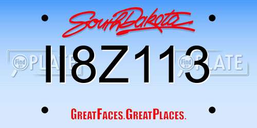 II8Z113 South Dakota License Plate