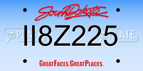 II8Z225 South Dakota License Plate