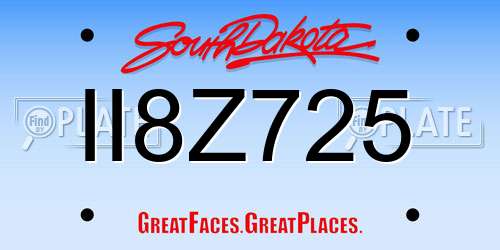II8Z725 South Dakota License Plate