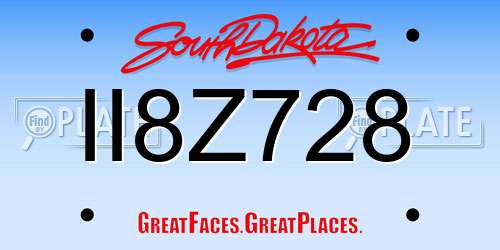 II8Z728 South Dakota License Plate