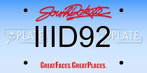 IIID92 South Dakota License Plate