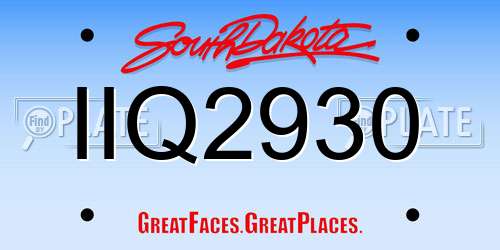 IIQ2930 South Dakota License Plate