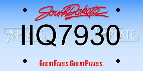 IIQ7930 South Dakota License Plate
