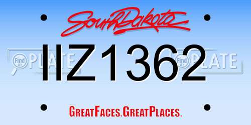 IIZ1362 South Dakota License Plate