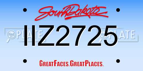 IIZ2725 South Dakota License Plate