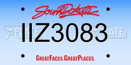 IIZ3083 South Dakota License Plate