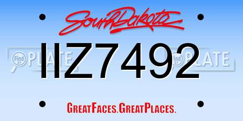 IIZ7492 South Dakota License Plate