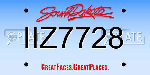 IIZ7728 South Dakota License Plate