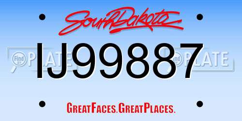 IJ99887 South Dakota License Plate