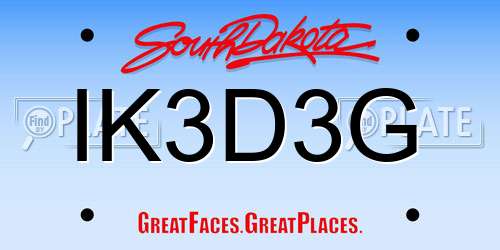 IK3D3G South Dakota License Plate