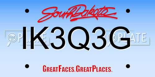 IK3Q3G South Dakota License Plate