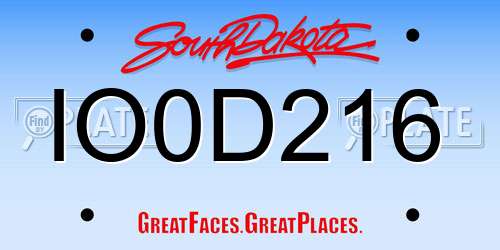 IO0D216 South Dakota License Plate