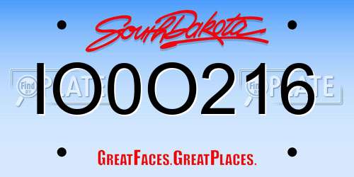 IO0O216 South Dakota License Plate