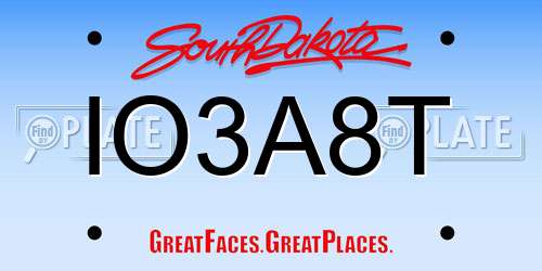 IO3A8T South Dakota License Plate