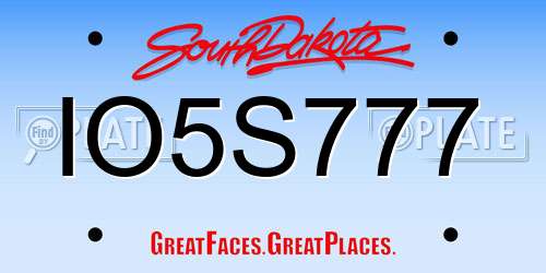 IO5S777 South Dakota License Plate