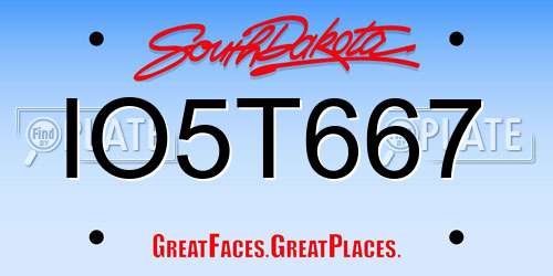 IO5T667 South Dakota License Plate