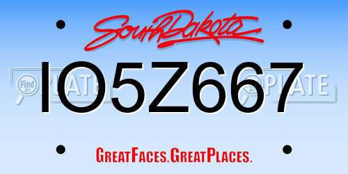 IO5Z667 South Dakota License Plate