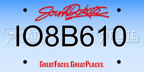 IO8B610 South Dakota License Plate