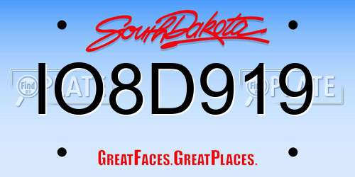 IO8D919 South Dakota License Plate