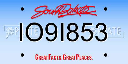 IO9I853 South Dakota License Plate