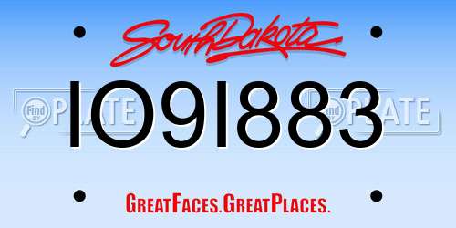 IO9I883 South Dakota License Plate